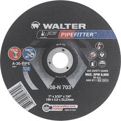 WALTER Surface Technologies - 36 Grit, 7" Wheel Diam, 3/32" Wheel Thickness, 7/8" Arbor Hole, Type 27 Depressed Center Wheel - Aluminum Oxide/Silicon Carbide Blend, Resinoid Bond, 8,600 Max RPM - Industrial Tool & Supply