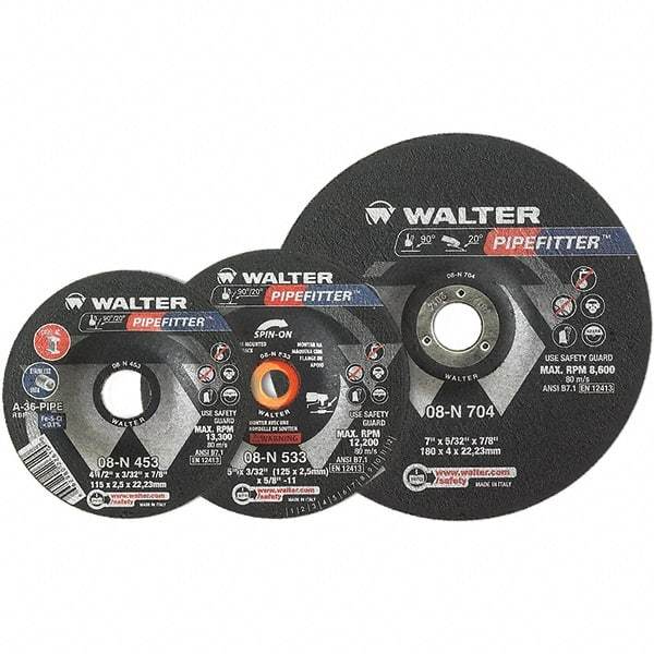 WALTER Surface Technologies - 20 Grit, 9" Wheel Diam, 5/32" Wheel Thickness, 7/8" Arbor Hole, Type 27 Depressed Center Wheel - Aluminum Oxide/Silicon Carbide Blend, Resinoid Bond, 6,600 Max RPM - Industrial Tool & Supply