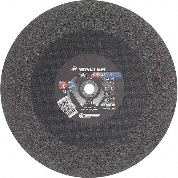 WALTER Surface Technologies - 18" 24 Grit Aluminum Oxide Cutoff Wheel - 3/16" Thick, 1" Arbor, 3,400 Max RPM, Use with Stationary Tools - Industrial Tool & Supply