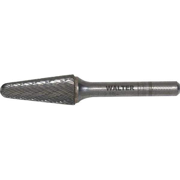 WALTER Surface Technologies - 3/8" Cut Diam, 1/4" Shank Diam, Cone Head Single Cut Burr - Carbide, 1-1/4" LOC - Industrial Tool & Supply