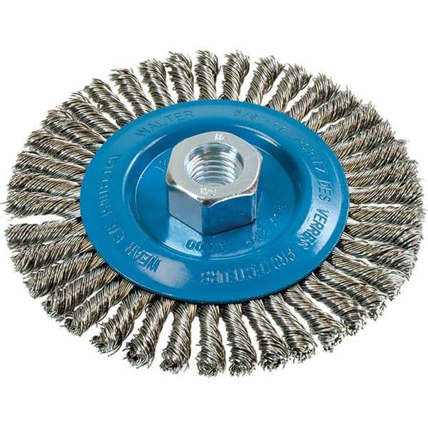 WALTER Surface Technologies - 5" OD, 5/8-11 Arbor Hole, Stringer Bead Stainless Steel Wheel Brush - 1/4" Face Width, 0.02" Filament Diam, 15,000 RPM - Industrial Tool & Supply