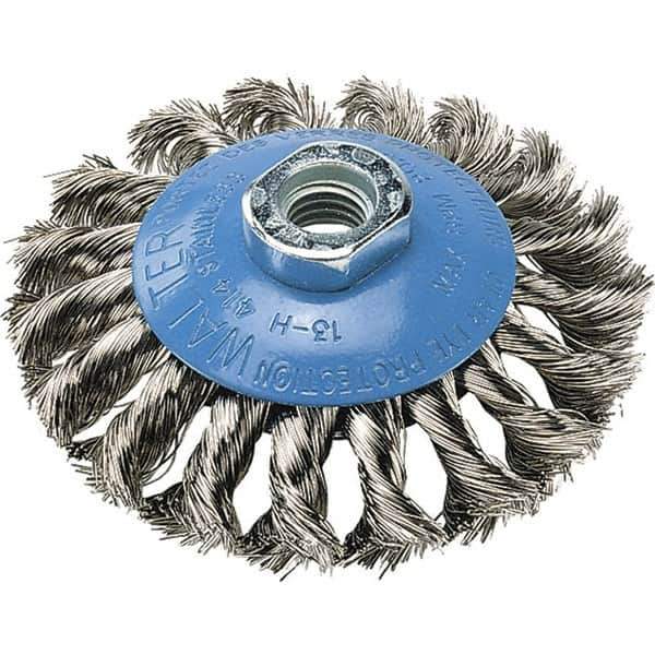 WALTER Surface Technologies - 5" Diam, 5/8-11 Threaded Arbor, Stainless Steel Fill Cup Brush - 0.02 Wire Diam, 15,000 Max RPM - Industrial Tool & Supply