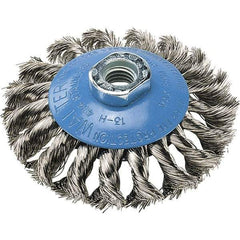 WALTER Surface Technologies - 5" Diam, 5/8-11 Threaded Arbor, Stainless Steel Fill Cup Brush - 0.02 Wire Diam, 15,000 Max RPM - Industrial Tool & Supply
