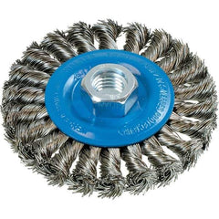 WALTER Surface Technologies - 4" OD, 5/8-11 Arbor Hole, Knotted Stainless Steel Wheel Brush - 3/8" Face Width, 0.02" Filament Diam, 20,000 RPM - Industrial Tool & Supply