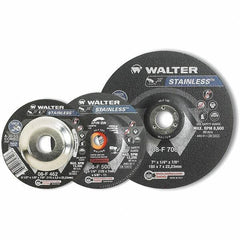 WALTER Surface Technologies - 30 Grit, 4-1/2" Wheel Diam, 1/8" Wheel Thickness, Type 27 Depressed Center Wheel - Aluminum Oxide, Resinoid Bond, 13,300 Max RPM - Industrial Tool & Supply