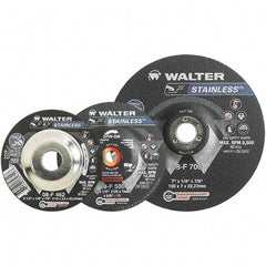 WALTER Surface Technologies - 30 Grit, 6" Wheel Diam, 1/8" Wheel Thickness, 7/8" Arbor Hole, Type 27 Depressed Center Wheel - Aluminum Oxide, Resinoid Bond, 10,200 Max RPM - Industrial Tool & Supply