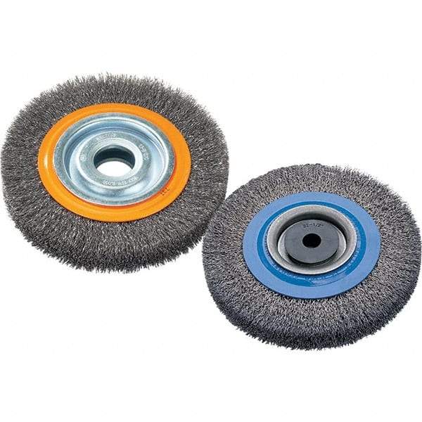 WALTER Surface Technologies - 6" OD, 1-1/4" Arbor Hole, Crimped Steel Wheel Brush - 1-1/8" Face Width, 0.0118" Filament Diam, 6,000 RPM - Industrial Tool & Supply