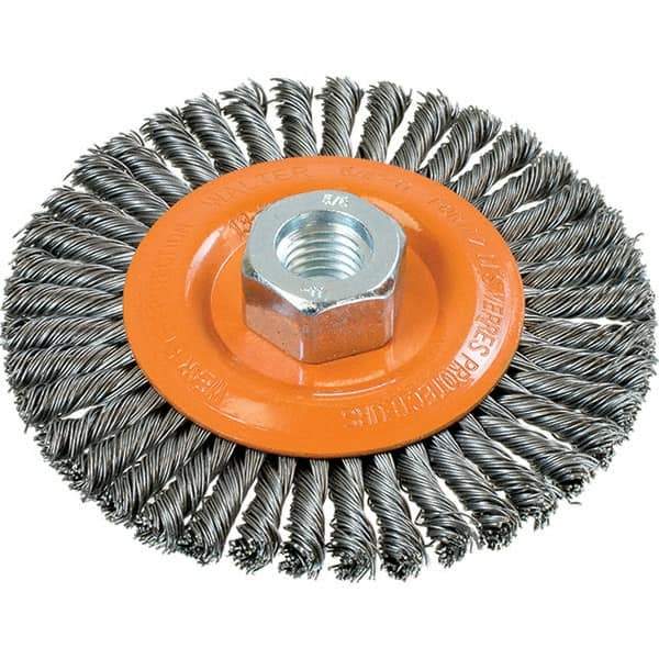 WALTER Surface Technologies - 4-1/2" OD, 5/8-11 Arbor Hole, Stringer Bead Steel Wheel Brush - 3/16" Face Width, 0.02" Filament Diam, 15,000 RPM - Industrial Tool & Supply