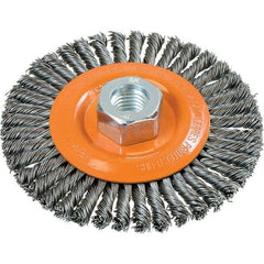 WALTER Surface Technologies - 4-1/2" OD, 5/8-11 Arbor Hole, Stringer Bead Steel Wheel Brush - 3/16" Face Width, 0.02" Filament Diam, 15,000 RPM - Industrial Tool & Supply