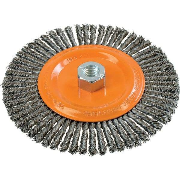 WALTER Surface Technologies - 6-7/8" OD, 5/8-11 Arbor Hole, Stringer Bead Steel Wheel Brush - 1/4" Face Width, 0.02" Filament Diam, 9,000 RPM - Industrial Tool & Supply