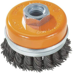 WALTER Surface Technologies - 3" Diam, 1/2-13 Threaded Arbor, Steel Fill Cup Brush - 0.02 Wire Diam, 12,000 Max RPM - Industrial Tool & Supply