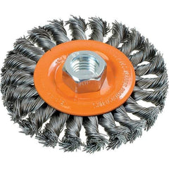 WALTER Surface Technologies - 4" OD, 5/8-11 Arbor Hole, Knotted Steel Wheel Brush - 3/8" Face Width, 0.02" Filament Diam, 20,000 RPM - Industrial Tool & Supply