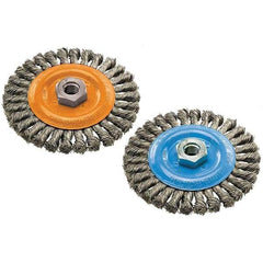 WALTER Surface Technologies - 6" OD, 5/8-11 Arbor Hole, Knotted Steel Wheel Brush - 3/8" Face Width, 0.02" Filament Diam, 10,000 RPM - Industrial Tool & Supply