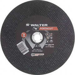 WALTER Surface Technologies - 12" 24 Grit Aluminum Oxide Cutoff Wheel - 1/8" Thick, 1" Arbor, 6,300 Max RPM, Use with Electric & Gas Powered Saws - Industrial Tool & Supply