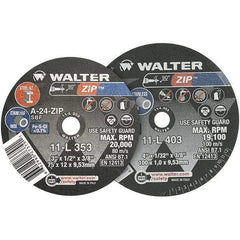 WALTER Surface Technologies - 3" 24 Grit Aluminum Oxide Cutoff Wheel - 1/8" Thick, 3/8" Arbor, 25,470 Max RPM, Use with Die Grinders - Industrial Tool & Supply