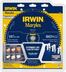 Irwin Blades - 12" Diam, 1" Arbor Hole Diam, 80 Tooth Wet & Dry Cut Saw Blade - Carbide-Tipped, Finishing Action, Standard Round Arbor - Industrial Tool & Supply