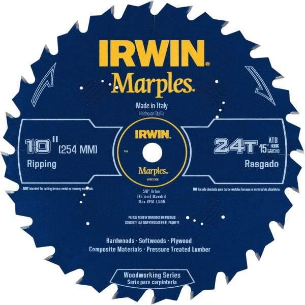 Irwin Blades - 10" Diam, 5/8" Arbor Hole Diam, 24 Tooth Wet & Dry Cut Saw Blade - Carbide-Tipped, Finishing Action, Standard Round Arbor - Industrial Tool & Supply