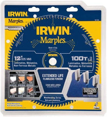 Irwin - 12" Diam, 1" Arbor Hole Diam, 100 Tooth Wet & Dry Cut Saw Blade - Carbide-Tipped, Finishing Action, Standard Round Arbor - Industrial Tool & Supply