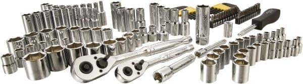 Stanley - 123 Piece 1/4" & 3/8" Drive Chrome Vanadium Finish Deep Well Socket Set - 6 Points, 5/32" to 9/16" (4mm to 19mm) Range, Inch/Metric Measurement Standard - Industrial Tool & Supply