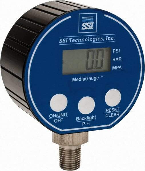 SSI Technologies - 3" Dial, 1/4 Thread, 0-1,500 Scale Range, Pressure Gauge - Lower Connection Mount, Accurate to 0.0025% of Scale - Industrial Tool & Supply