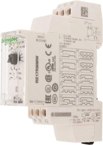 Schneider Electric - 100 hr Delay, Multiple Range SPDT Time Delay Relay - 8 Contact Amp, 12 to 240 VAC/VDC, Selector Switch - Industrial Tool & Supply