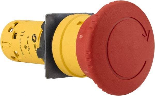 Schneider Electric - 22mm Mount Hole, Extended Mushroom Head, Pushbutton Switch Only - Round, Red Pushbutton, Nonilluminated, Momentary (MO), Off, Shock and Vibration Resistant - Industrial Tool & Supply