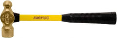 Ampco - 1-1/2 Lb Head Nickel Aluminum Bronze Nonsparking Ball Pein Hammer - 11" Fiberglass Handle, 1-1/2" Face Diam, 11" OAL, Lifetime Warranty, FM Approved - Industrial Tool & Supply