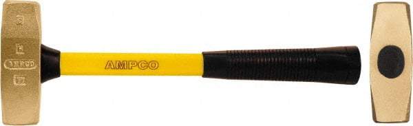 Ampco - 3 Lb Nickel Aluminum Bronze Nonsparking Double Face Machinist's Hammer - 11" OAL, 5-1/8" Head Length, Fiberglass Handle - Industrial Tool & Supply