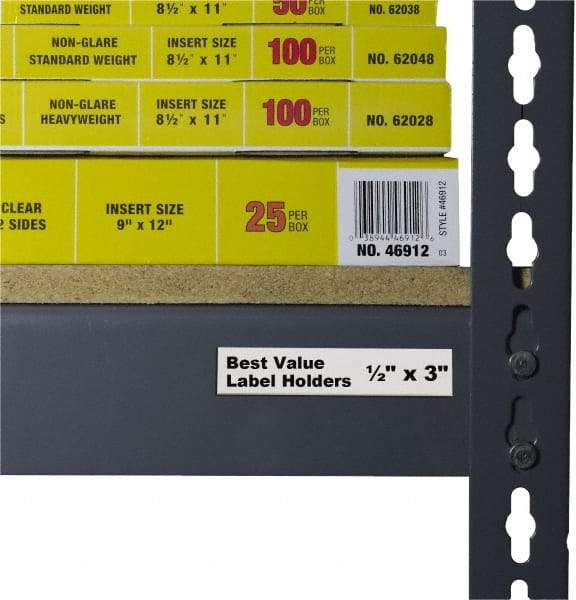 C-LINE - 3" Wide, Open Shelving Accessory/Component - Plastic, Clear Plastic Finish, 1/2" Long, Use with Any Shelf, Rack, Bin - Industrial Tool & Supply
