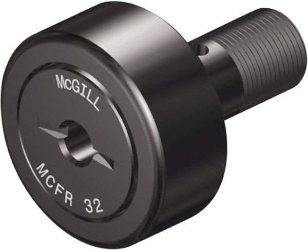 McGill - 32mm Roller Diam x 14mm Width, 12mm Stud Diam x 25mm Length, Crowned Sealed Stud Cam Follower - Steel, 14mm Thread Length, M12x1.5 Thread, 40mm OAL, 1,542 Lb Dynamic Cap, 1,810 Lb Static Cap - Industrial Tool & Supply