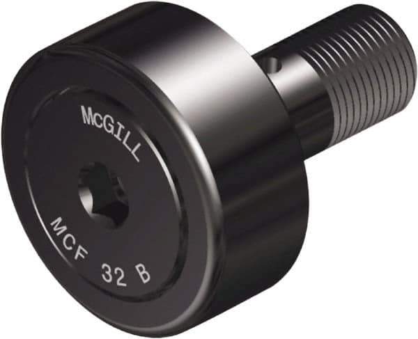 McGill - 90mm Roller Diam x 35mm Width, 30mm Stud Diam x 63mm Length, Crowned Sealed Stud Cam Follower with Hex - Steel, 32mm Thread Length, M30x1.5 Thread, 100mm OAL, 14,420 Lb Dynamic Cap, 22,999 Lb Static Cap - Industrial Tool & Supply