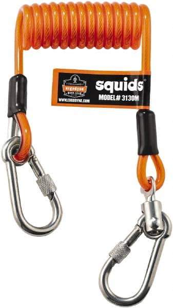 Ergodyne - 51" Long, 5 Lb Capacity, 0 Leg Carabiner Harness Lanyard - Vinyl Covered Aircraft Cable, Carabiner Anchorage Connection - Industrial Tool & Supply
