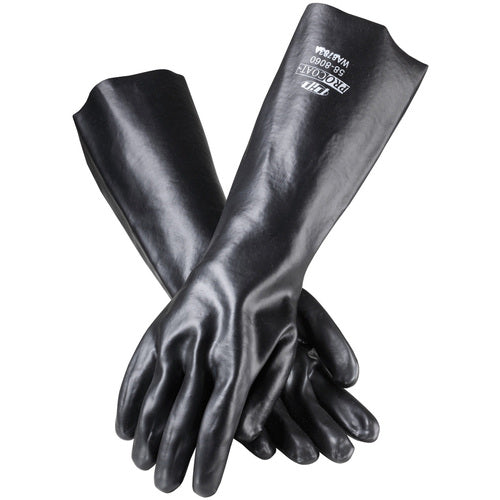 ‎58-8060 Coated Supported Gloves - ProCoat - Supported PVC - Interlock Lined - Black - Smooth Finish - 18 Inch - Exact Industrial Supply