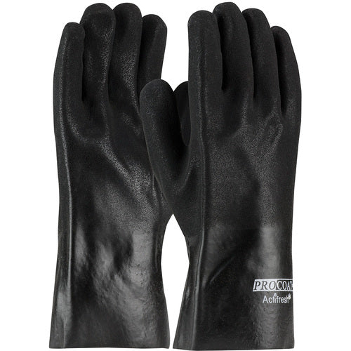 ‎58-8362 Coated Supported Gloves - ProCoat - Premium Supported PVC - Jersey Lined - Black - Sandy - 12 Inch - Exact Industrial Supply