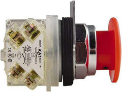 Schneider Electric - 30mm Mount Hole, Extended Mushroom Head, Pushbutton Switch with Contact Block - Round, Red Pushbutton, Maintained (MA) - Industrial Tool & Supply