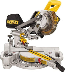 DeWALT - 4 Amp, 20 Volt, 3,750 RPM, 48° Left Single Bevel Sliding Miter Saw - 5/8" Arbor, 7-1/4" Blade Diam, Includes Battery Charger & Battery - Industrial Tool & Supply