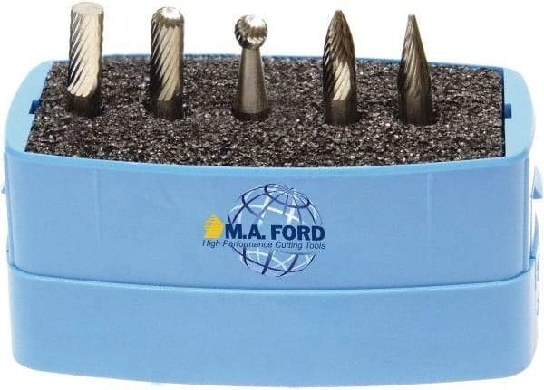M.A. Ford - 5 Piece, 6mm Shank Burr Set - Solid Carbide, Multiple Head Shapes, 6° Included Angle - Industrial Tool & Supply