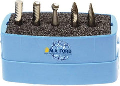 M.A. Ford - 5 Piece, 6mm Shank Burr Set - Solid Carbide, Multiple Head Shapes, 6° Included Angle - Industrial Tool & Supply