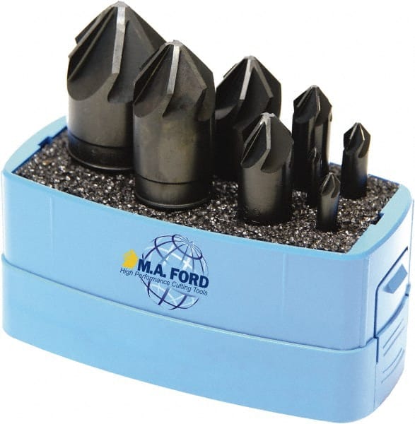 M.A. Ford - 8 Piece, 1/8 to 1" Head Diam, 100° Included Angle, Single End Countersink Set - Industrial Tool & Supply