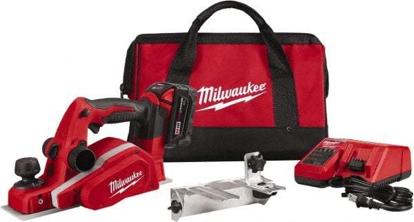 Milwaukee Tool - 18V 3-1/4" Planer - Battery, Charger, Bag and Bevel/Edge Guide, 2 Double Edge Blades Included - Industrial Tool & Supply