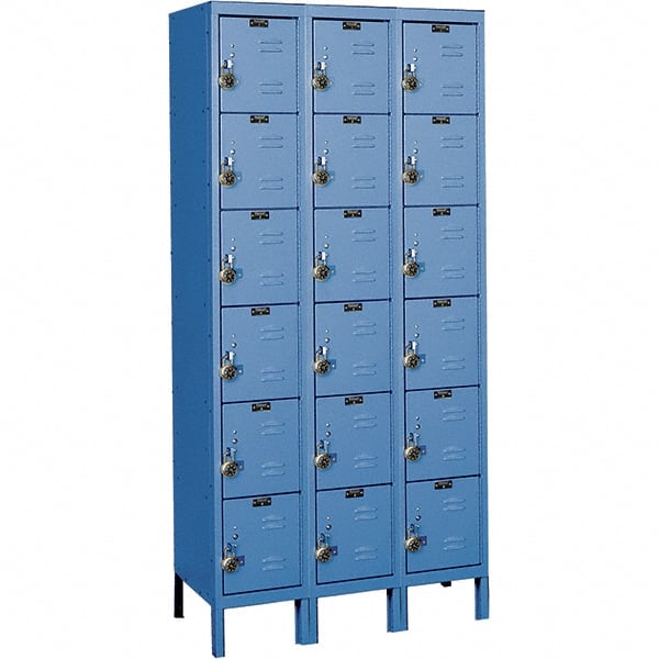 Hallowell - 18 Door, 6 Tier, Ready-Built Wardrobe & Box Lockers - Industrial Tool & Supply