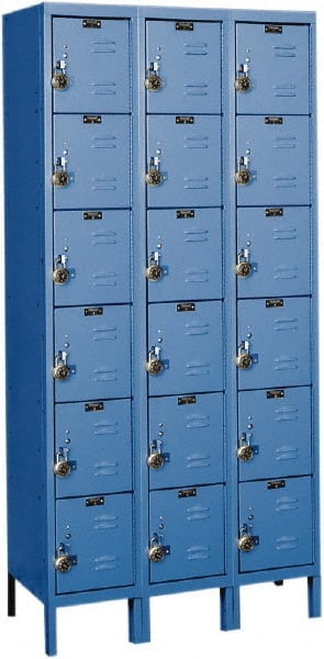 Hallowell - 18 Door, 6 Tier, Ready-Built Wardrobe & Box Lockers - Industrial Tool & Supply