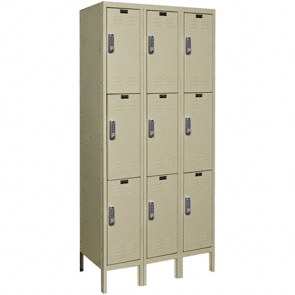 Hallowell - 9 Door, 3 Tier, Electronic Access Lockers - Industrial Tool & Supply
