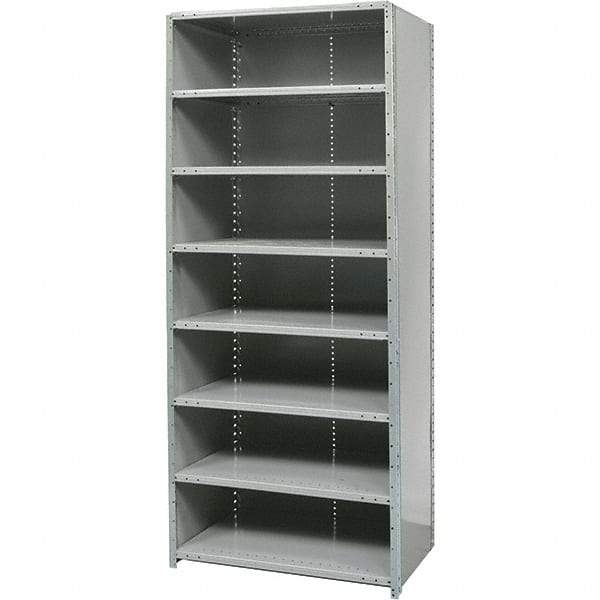 Hallowell - 8 Shelf, 750 Lb. Capacity, Free Standing Closed Shelving - 48 Inch Wide x 12 Inch Deep x 87 Inch High, Gray - Industrial Tool & Supply