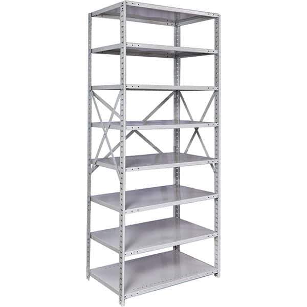 Hallowell - 8 Shelf Starter Medium-Duty Open Steel Shelving - 375 Lb Capacity, 48" Wide x 87" High x 12" Deep, Platinum - Industrial Tool & Supply