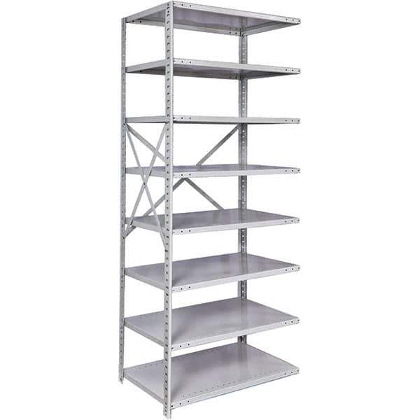 Hallowell - 8 Shelf Add-On Medium-Duty Open Steel Shelving - 375 Lb Capacity, 48" Wide x 87" High x 12" Deep, Platinum - Industrial Tool & Supply