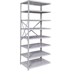 Hallowell - 8 Shelf Add-On Medium-Duty Open Steel Shelving - 375 Lb Capacity, 48" Wide x 87" High x 12" Deep, Platinum - Industrial Tool & Supply