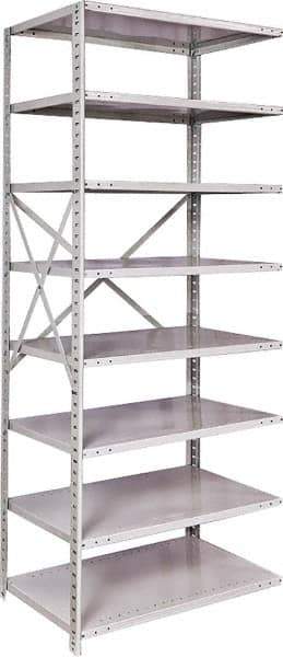 Hallowell - 8 Shelf Add-On Medium-Duty Open Steel Shelving - 500 Lb Capacity, 36" Wide x 87" High x 24" Deep, Platinum - Industrial Tool & Supply