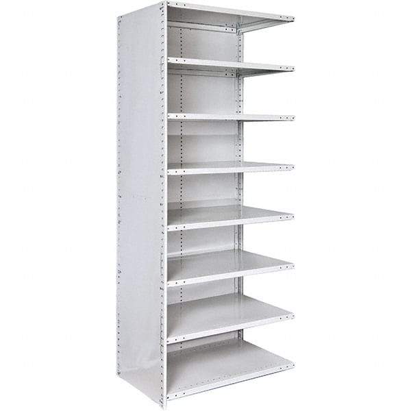 Hallowell - 8 Shelf, 375 Lb. Capacity, Closed Shelving Add-On Unit - 48 Inch Wide x 12 Inch Deep x 87 Inch High, Platinum - Industrial Tool & Supply