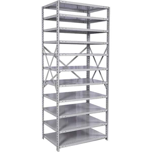 Hallowell - 11 Shelf Starter Medium-Duty Open Steel Shelving - 375 Lb Capacity, 48" Wide x 87" High x 18" Deep, Platinum - Industrial Tool & Supply